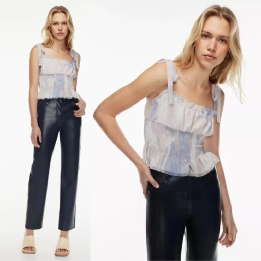 ARITZIA WILFRED Ballad Cottagecore Chiffon Shoulder Tie Square Neckline Crop Top